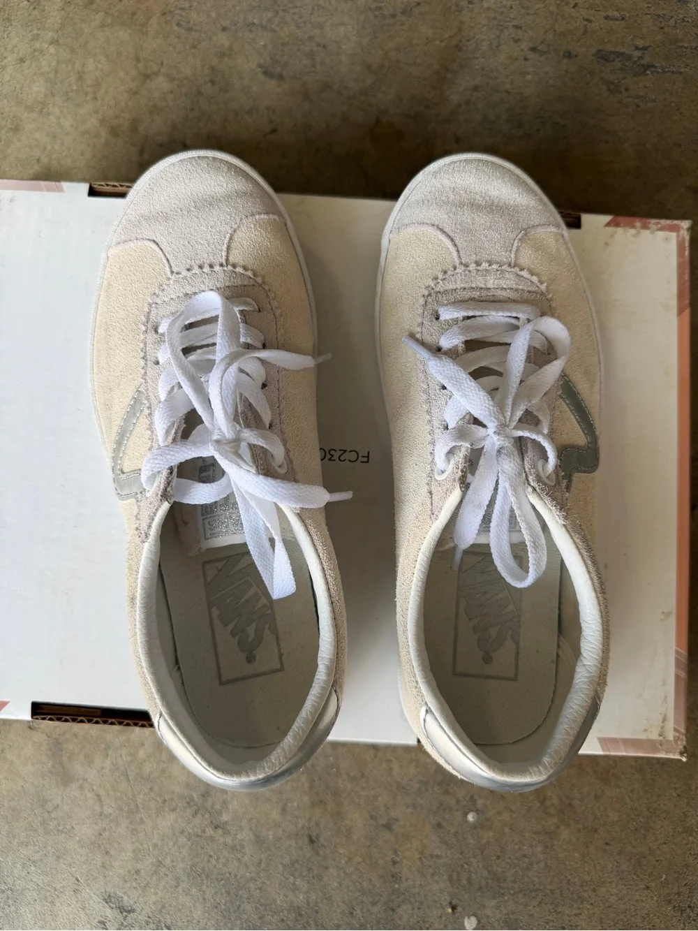 Vans Beige and White Suede Lace-Up Sneakers